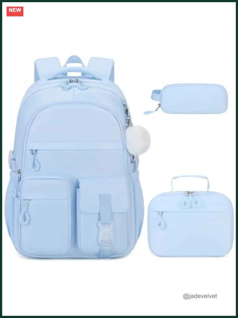 3-Piece Girls Backpack Set with Lunch Bag & Pencil Case